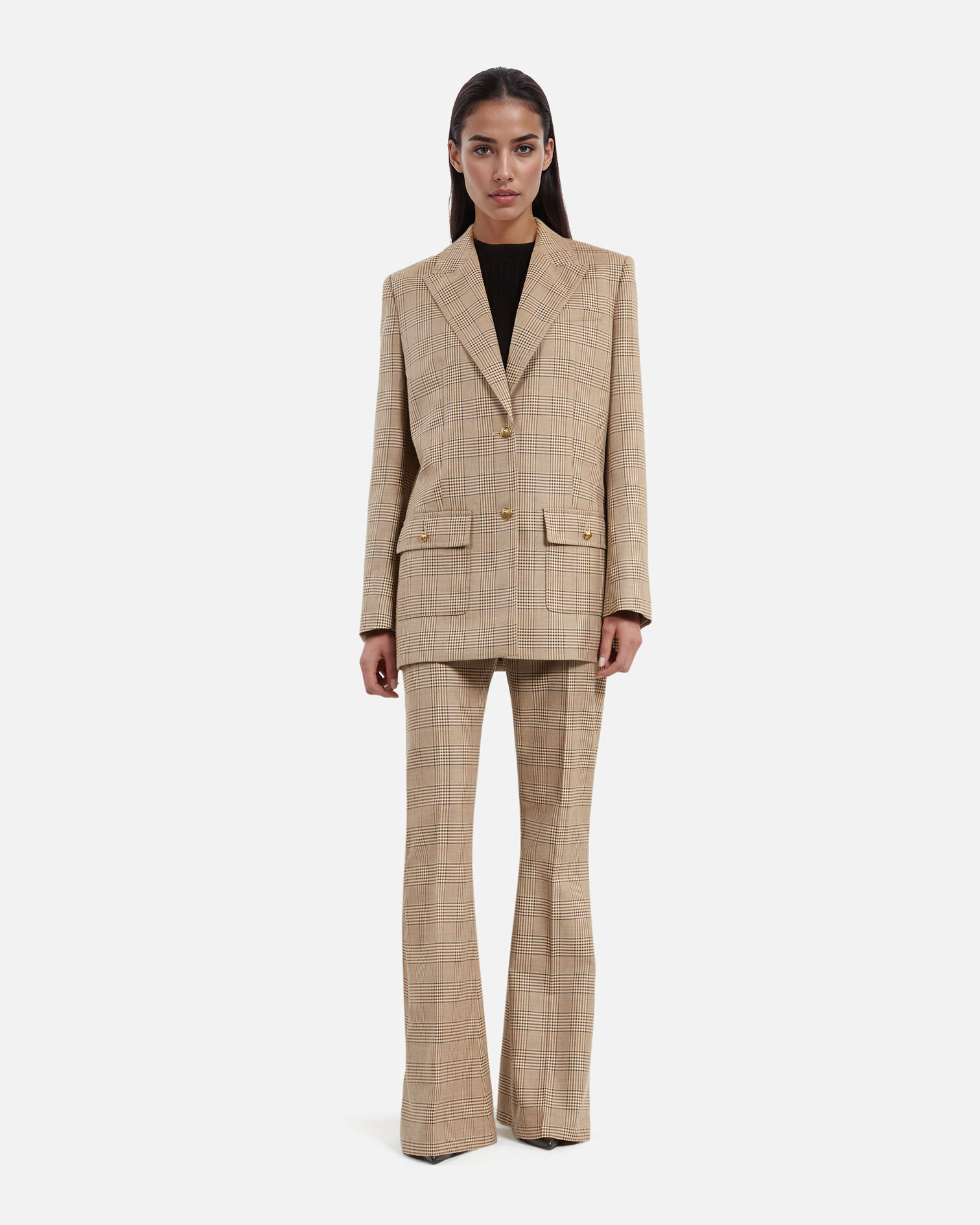 Prince of Wales beige wool suit jacket, BEIGE-BROWN, hi-res image number null