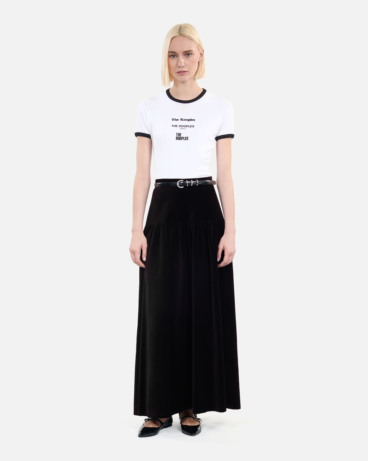 The Kooples WOMEN BLACK black velvet long skirt