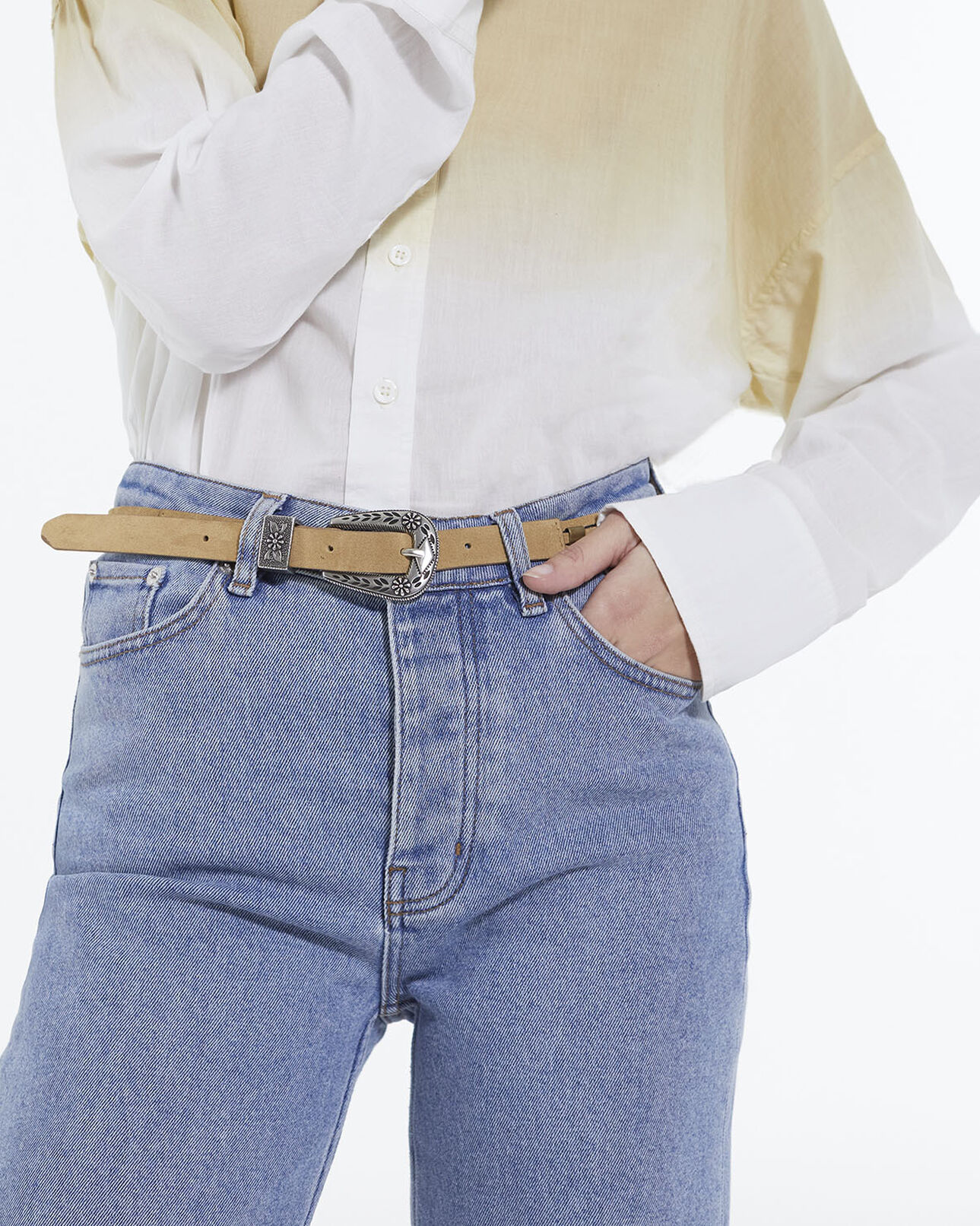 The Kooples MUJER CAMEL cinturón fino camel piel lisa pedrería