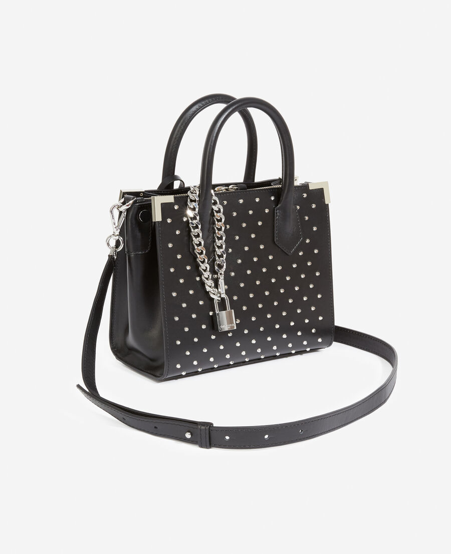 studded medium ming bag in black leather