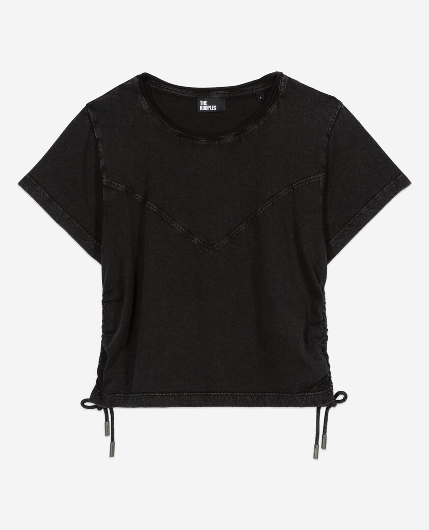 The Kooples DAMEN BLACK WASHED schwarzes t-shirt mit schn&uuml;rung