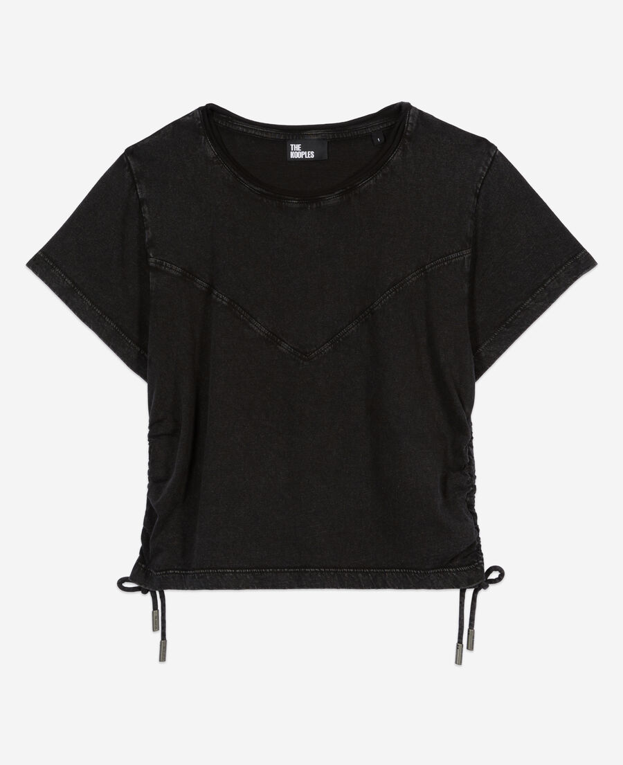 The Kooples FEMME BLACK WASHED t-shirt avec la&ccedil;age noir