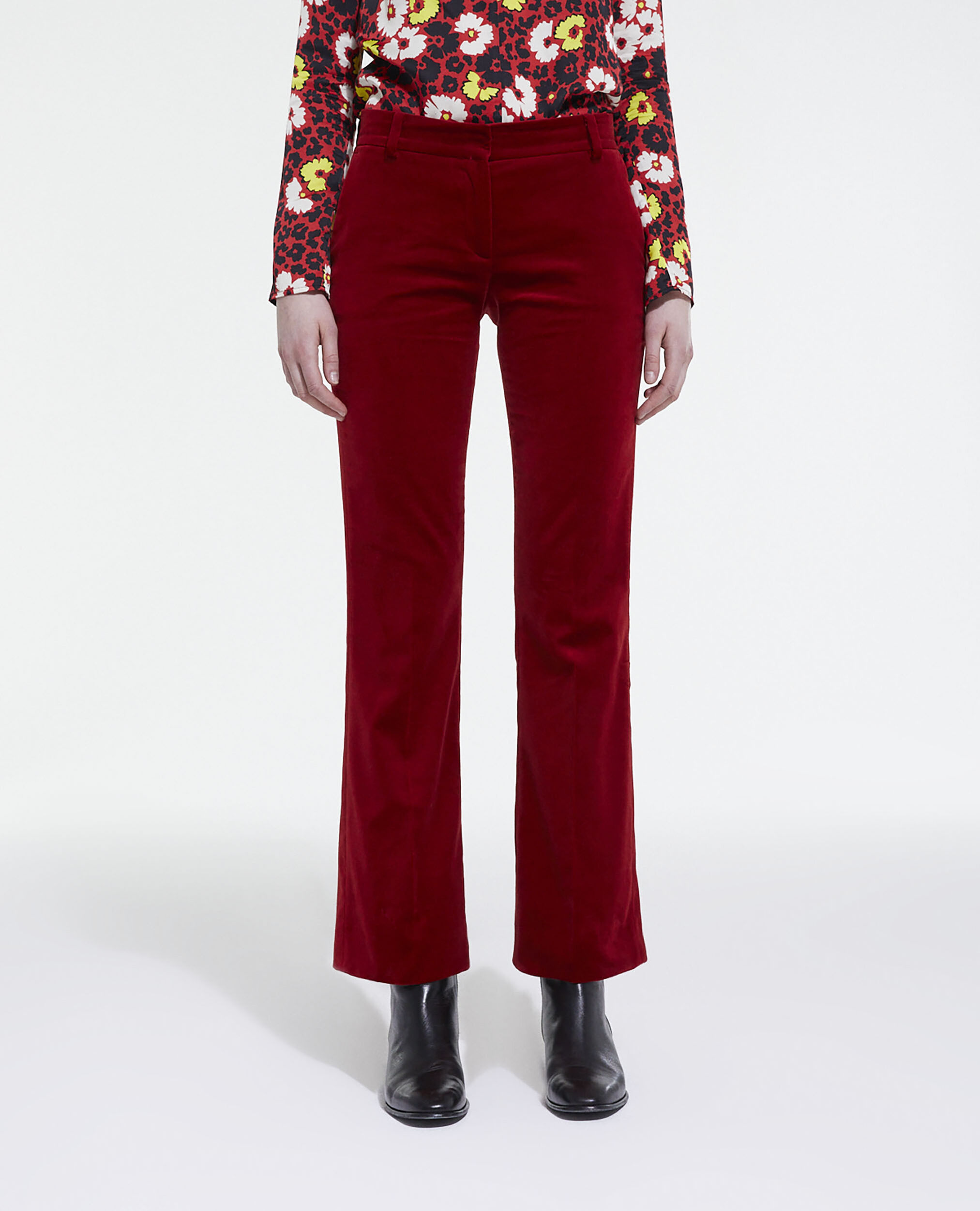 Pantalon de costume flare velours rouge, RED, hi-res image number null