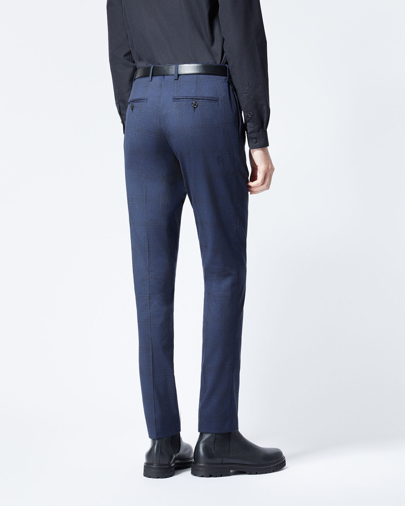 The Kooples HOMME NAVY pantalon costume laine bleu à carreaux