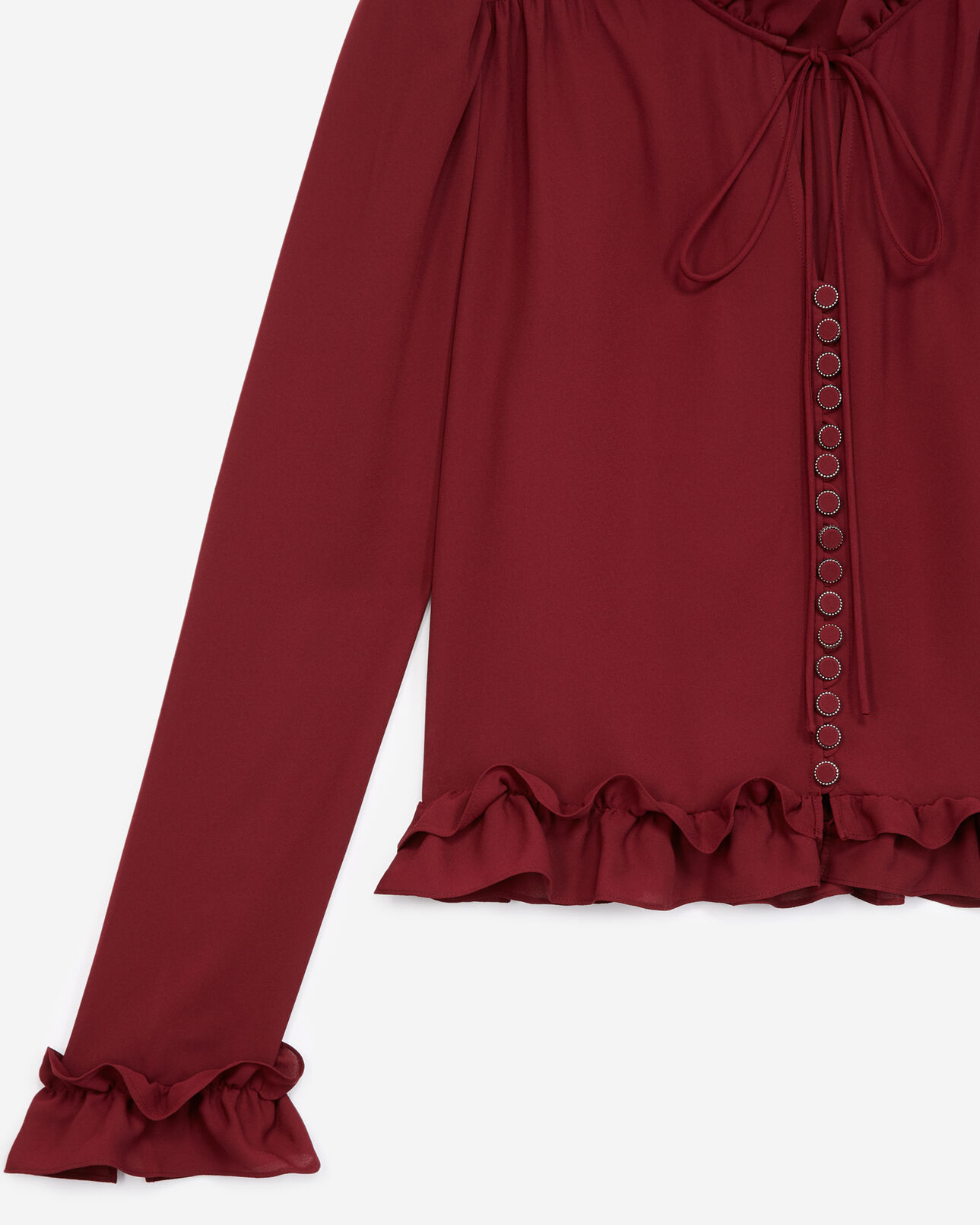 The Kooples DAMEN BURGUNDY fließendes bordeauxrotes hemd mit volants