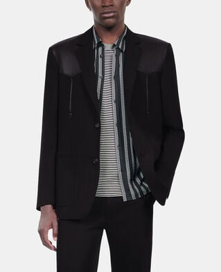 The Kooples HOMME BLACK veste en laine avec d&eacute;tails en cuir noire