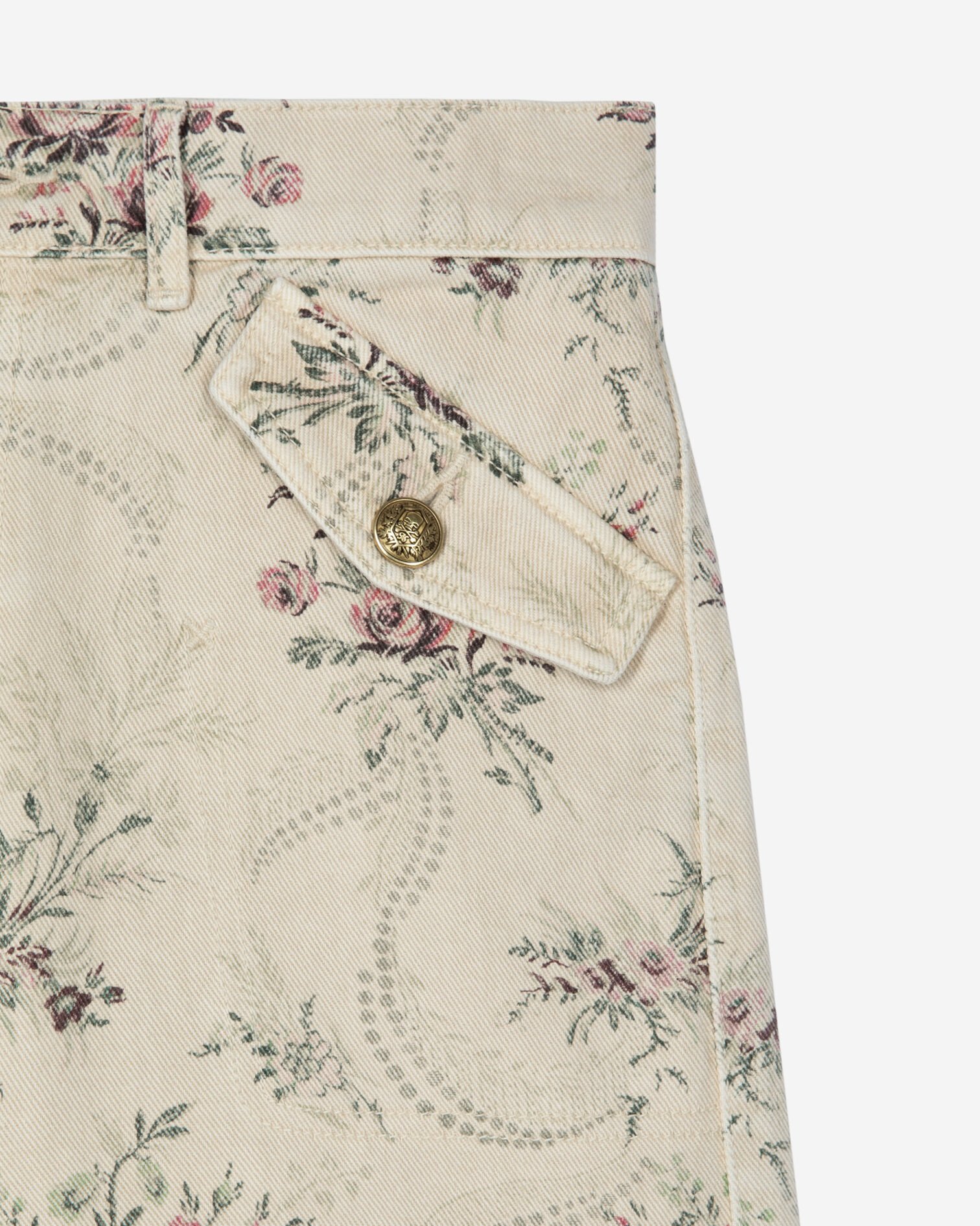 Floral print shorts in beige denim, BEIGE TAUPE, hi-res image number null