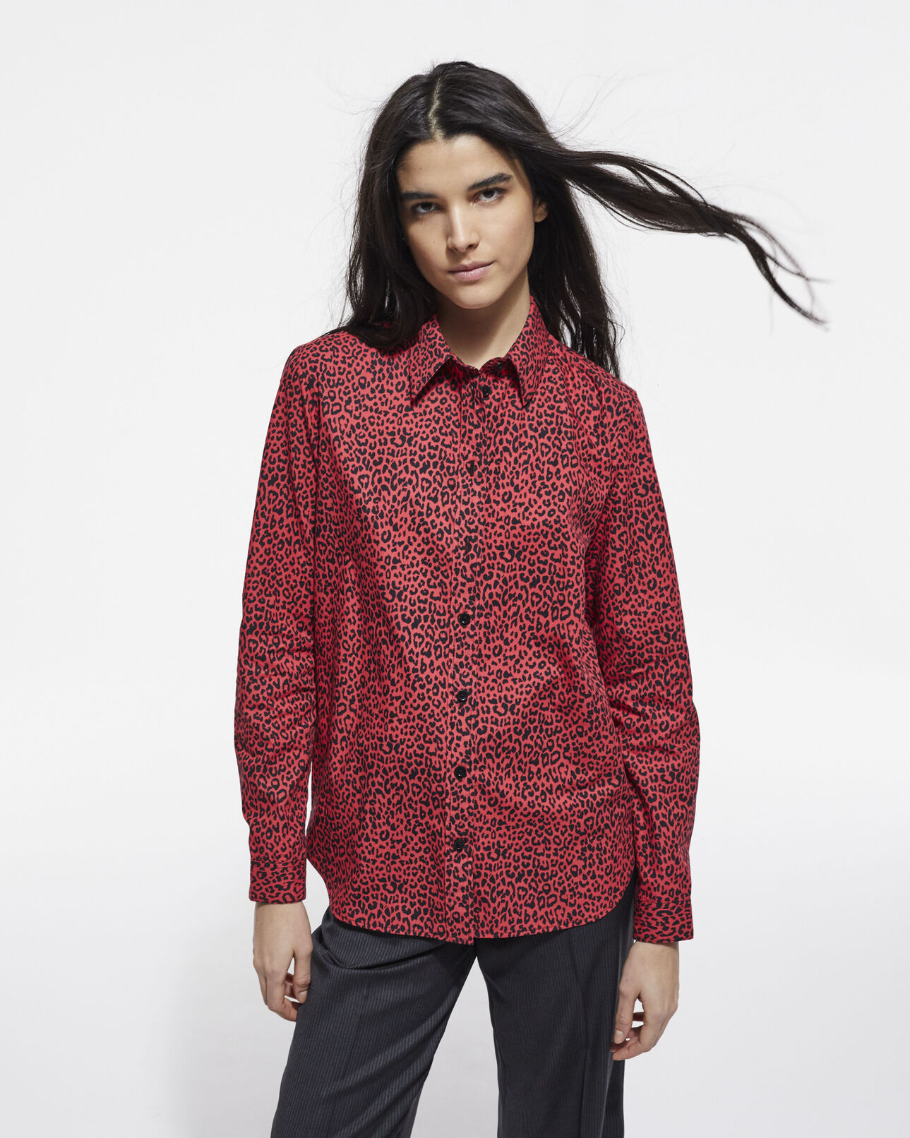The Kooples WOMEN RED / BLACK red leopard print shirt
