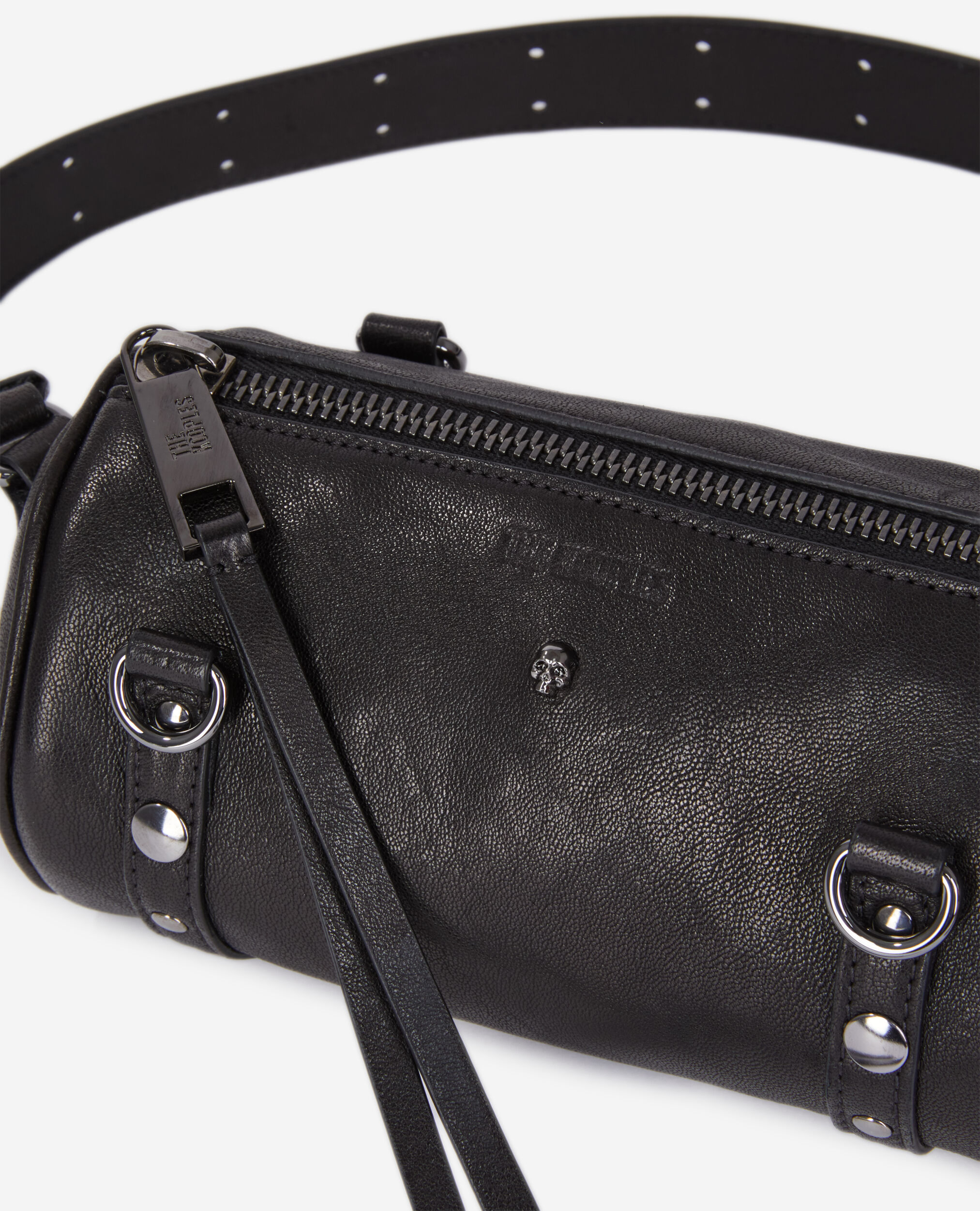 Petit sac Jude bandouli re en cuir noir avec clous The Kooples