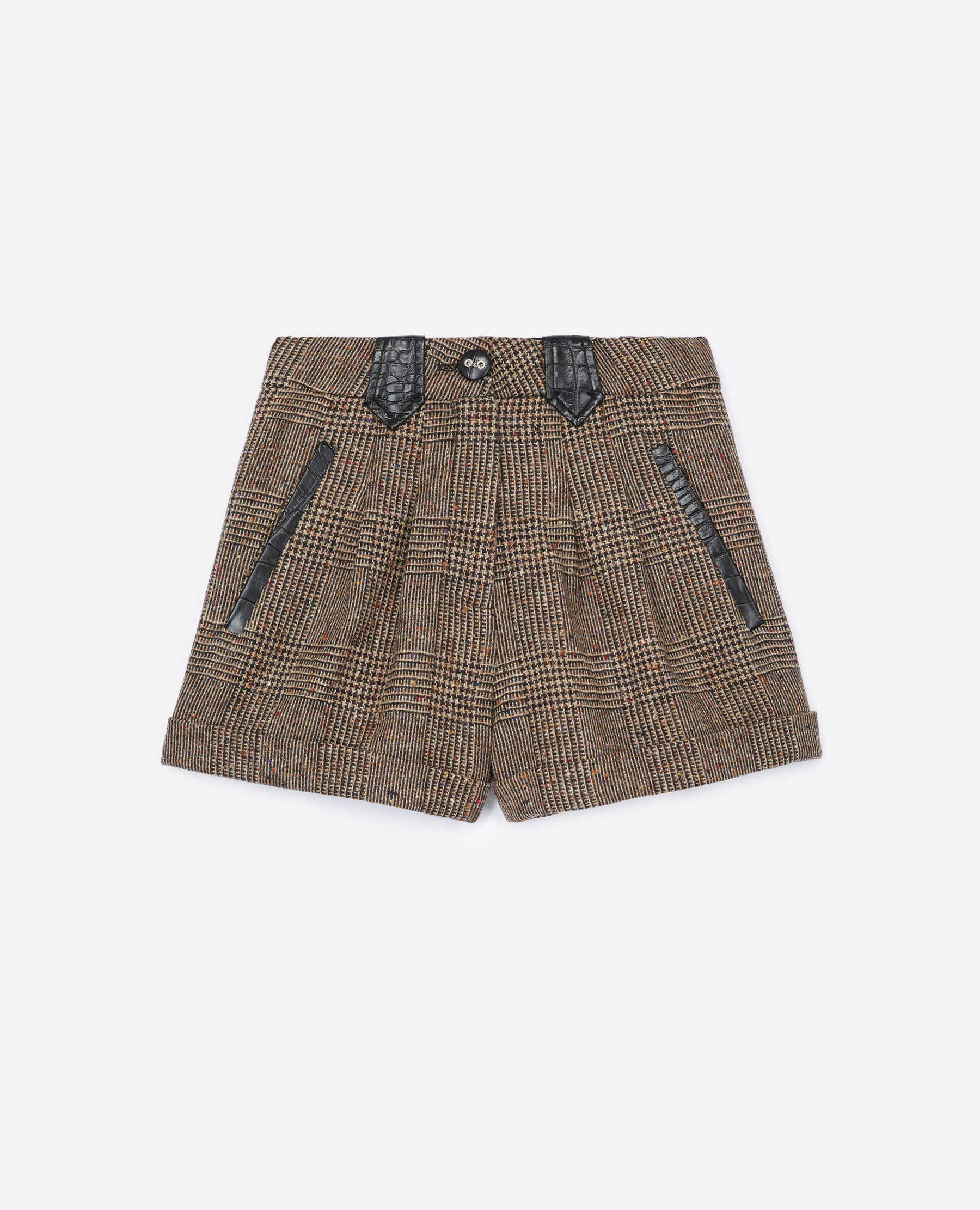 Black wool shorts with crocodile leather detail The Kooples