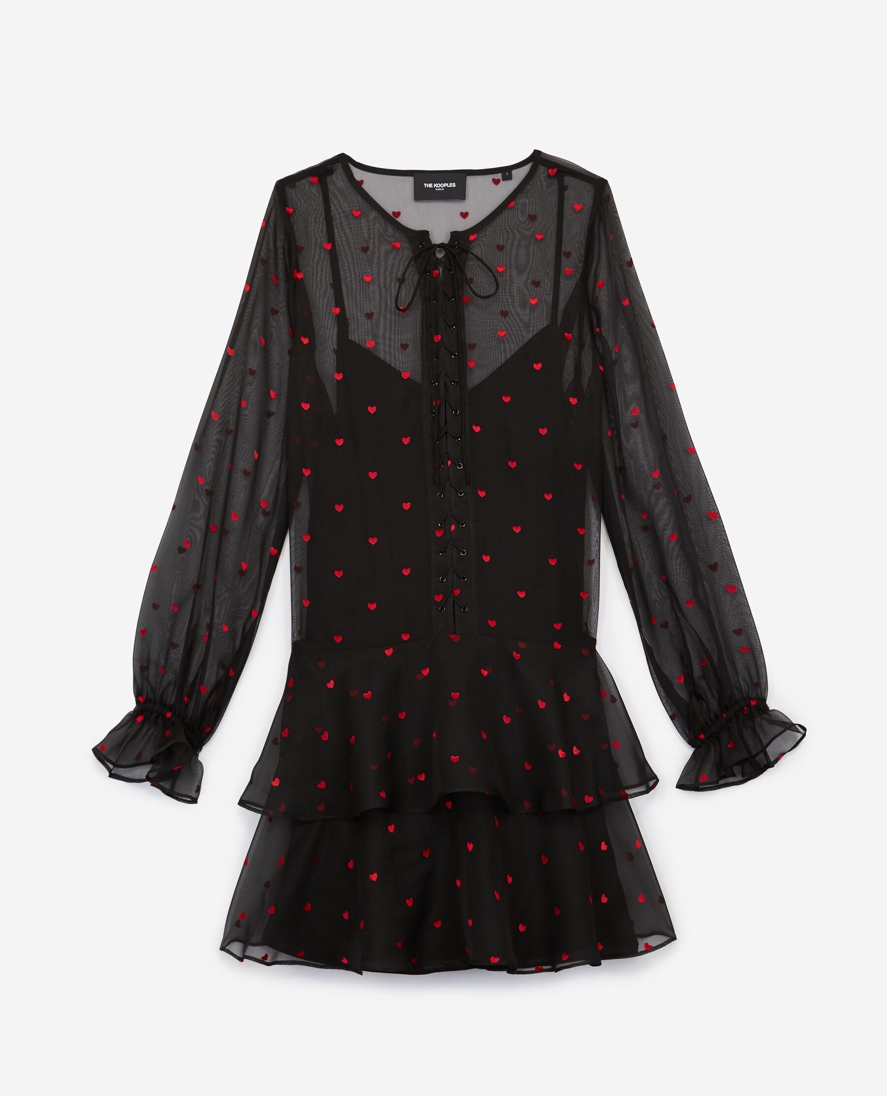 Robe noire courte a lacage motifs c urs