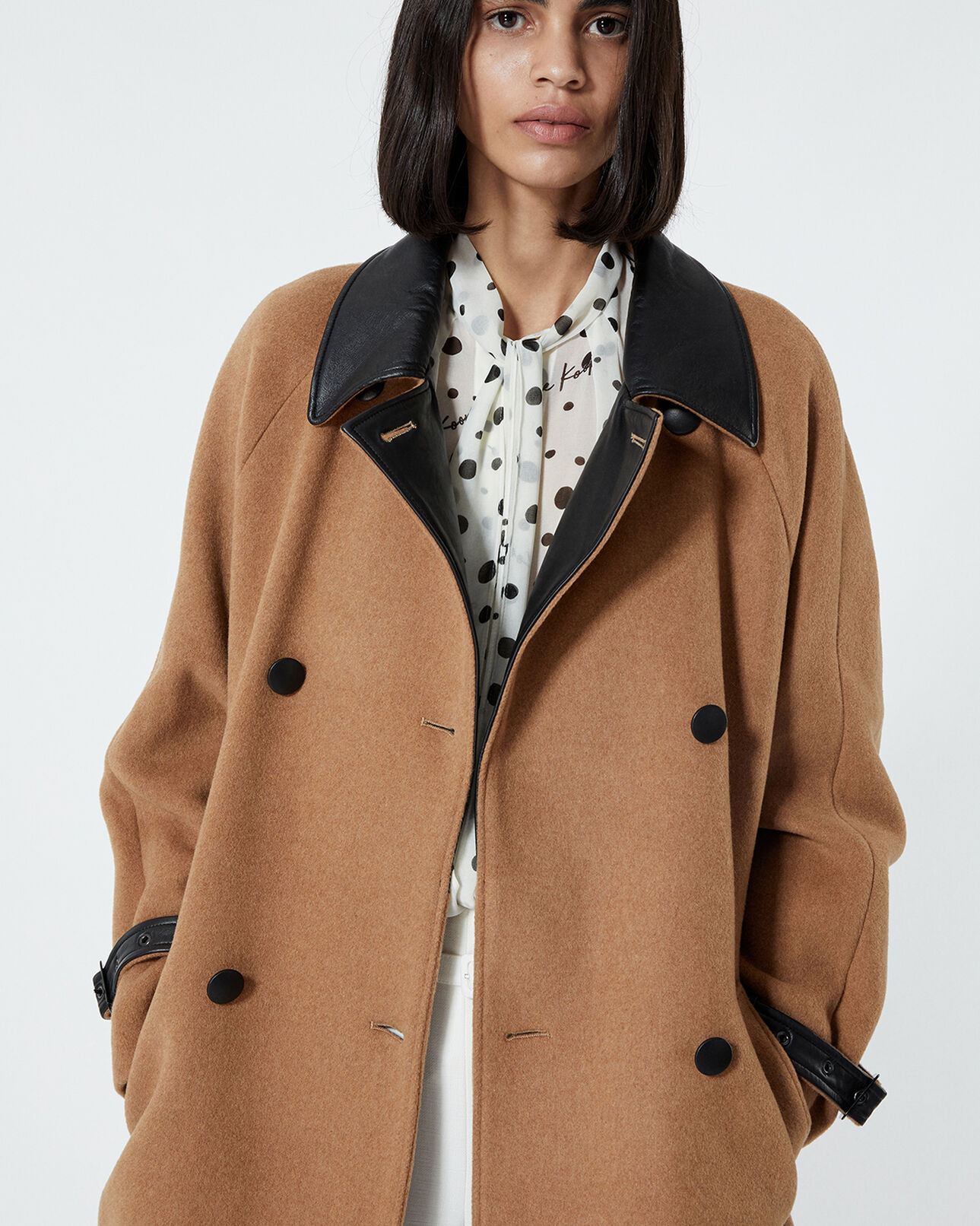 The Kooples DAMEN CAMEL wollmantel beige trenchcoat-stil