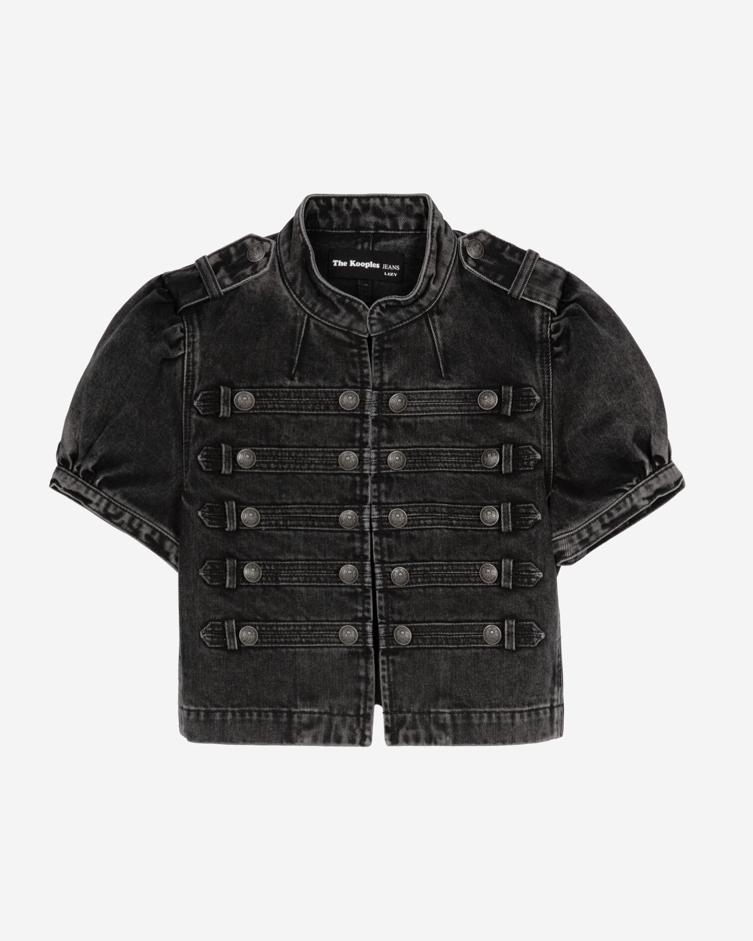 Kurzärmelige Offiziersjacke aus grauem Denim, BLACK WASHED, hi-res image number null