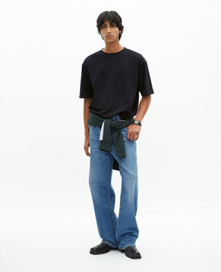 The Kooples MEN NAVY unisex plain navy blue loose-fitting t-shirt