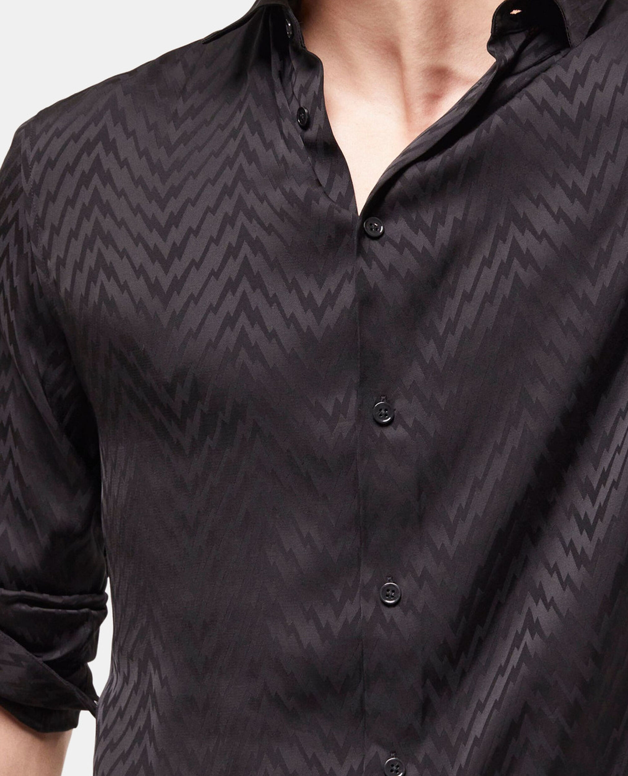Black jacquard shirt with classic collar, BLACK, hi-res image number null