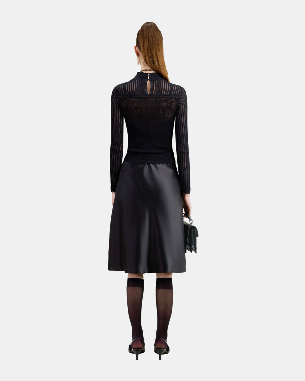 The Kooples WOMEN BLACK cropped black openwork mesh sweater
