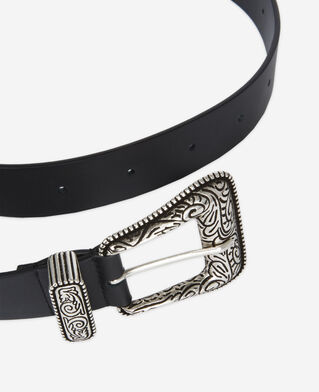 The Kooples MIXED BLACK wide black leather belt