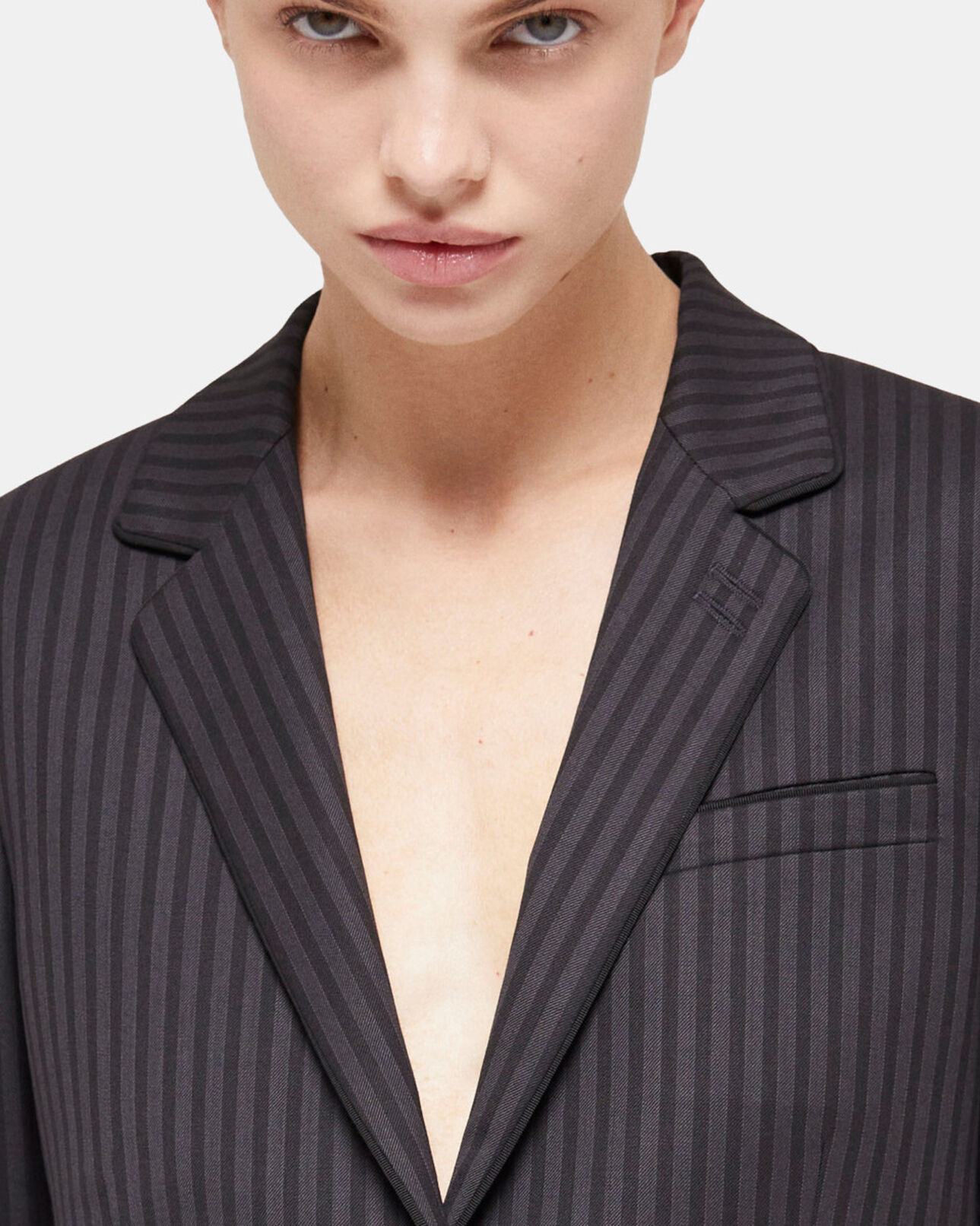 The Kooples WOMEN BLACK GREY striped wool suit jacket