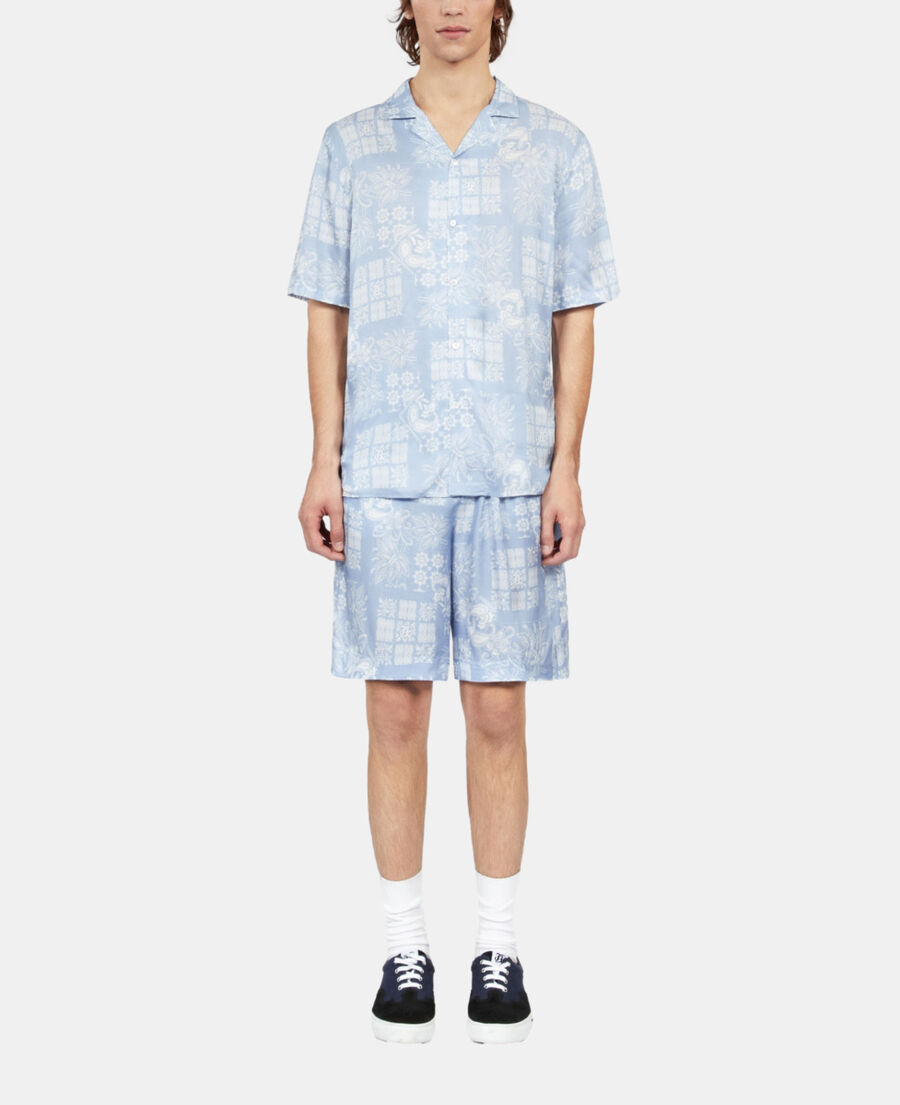 The Kooples HOMME WHITE / SKY BLUE chemise manches courtes imprim&eacute;e