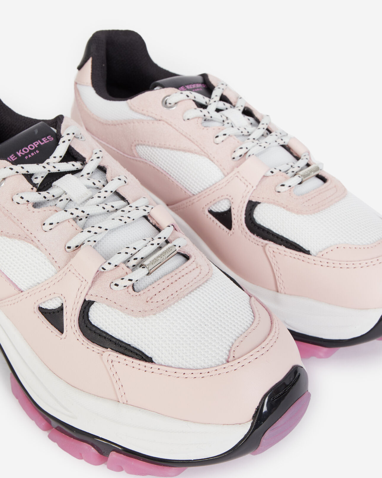 The Kooples WOMEN OFF WHITE / PINK light pink platform sneakers with tweed