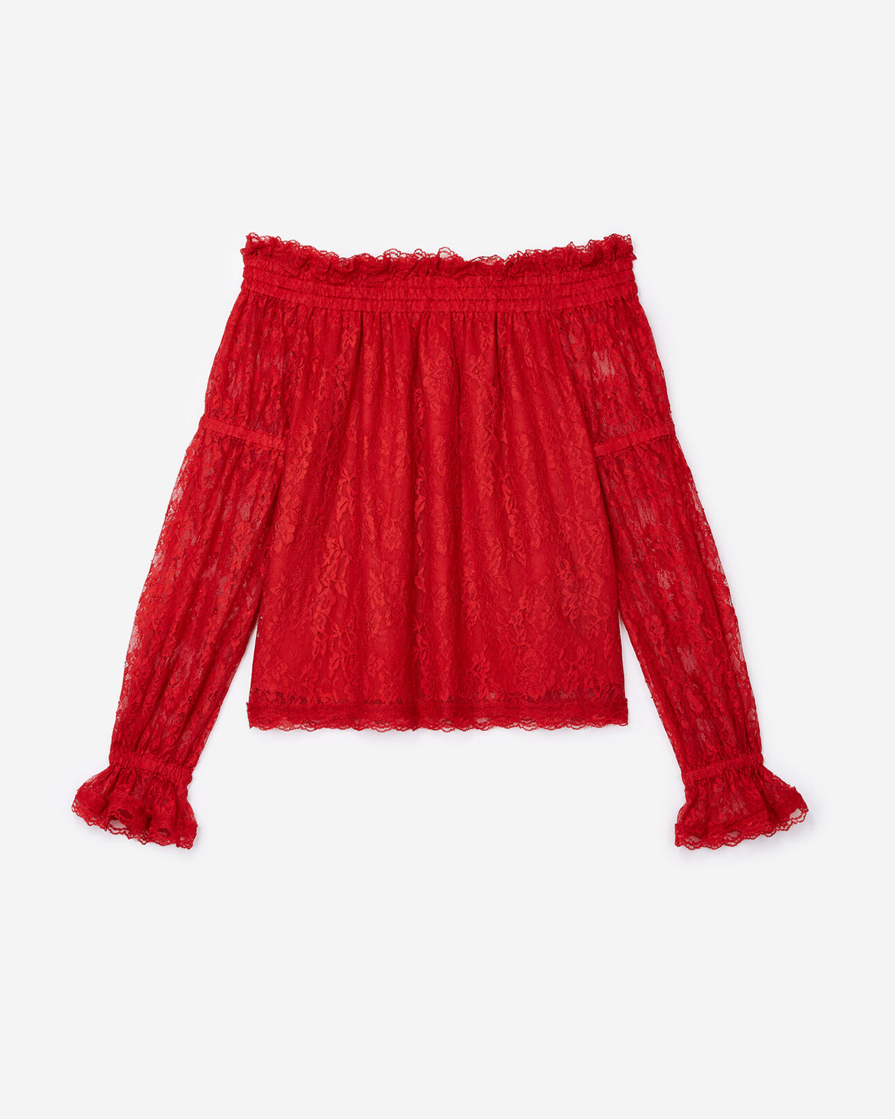 The Kooples FEMME RED top manches longues dentelle rouge