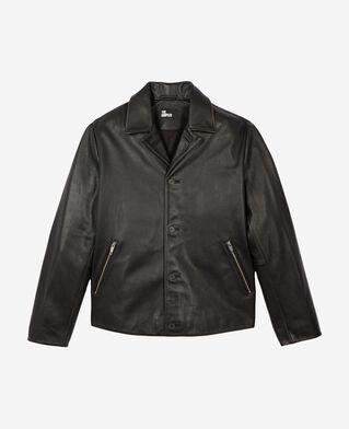 The Kooples MEN BLACK WASHED black leather jacket with tailored collar