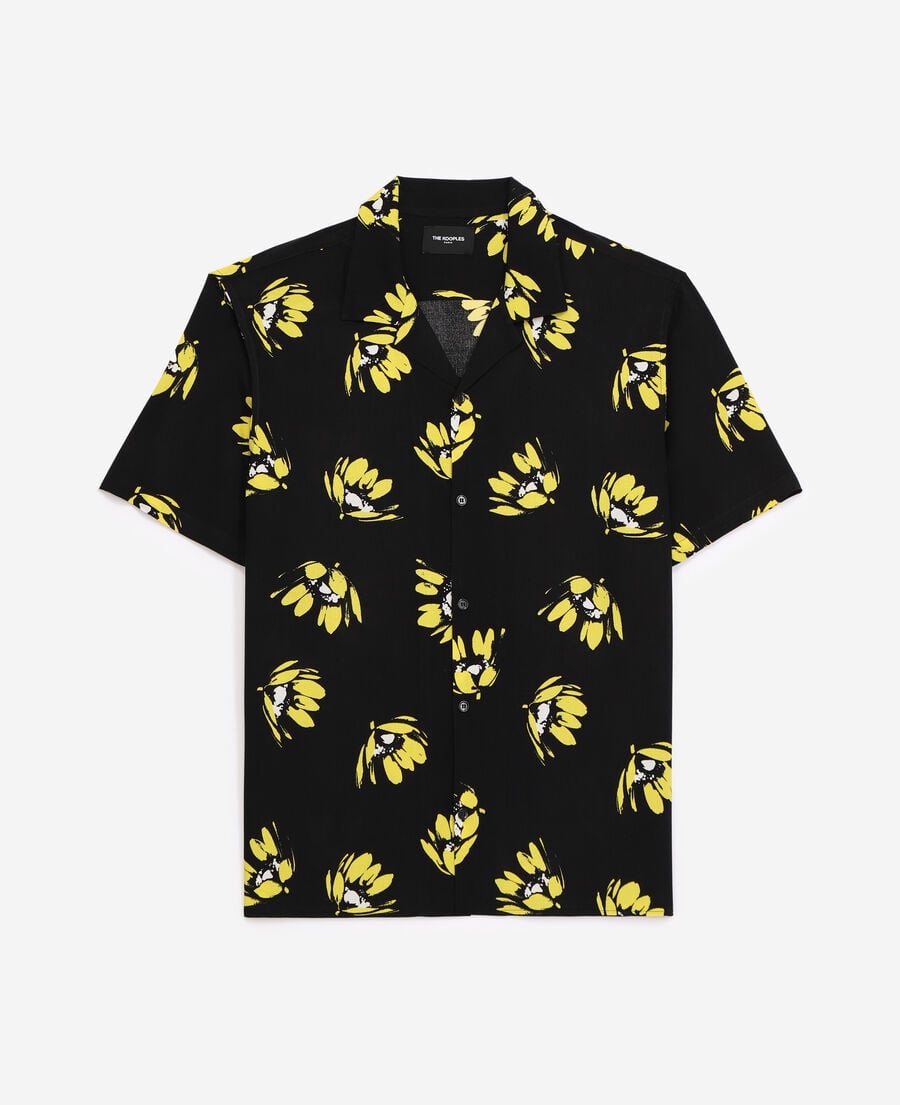 The Kooples H BLACK / YELLOW flowing black shirt with floral print