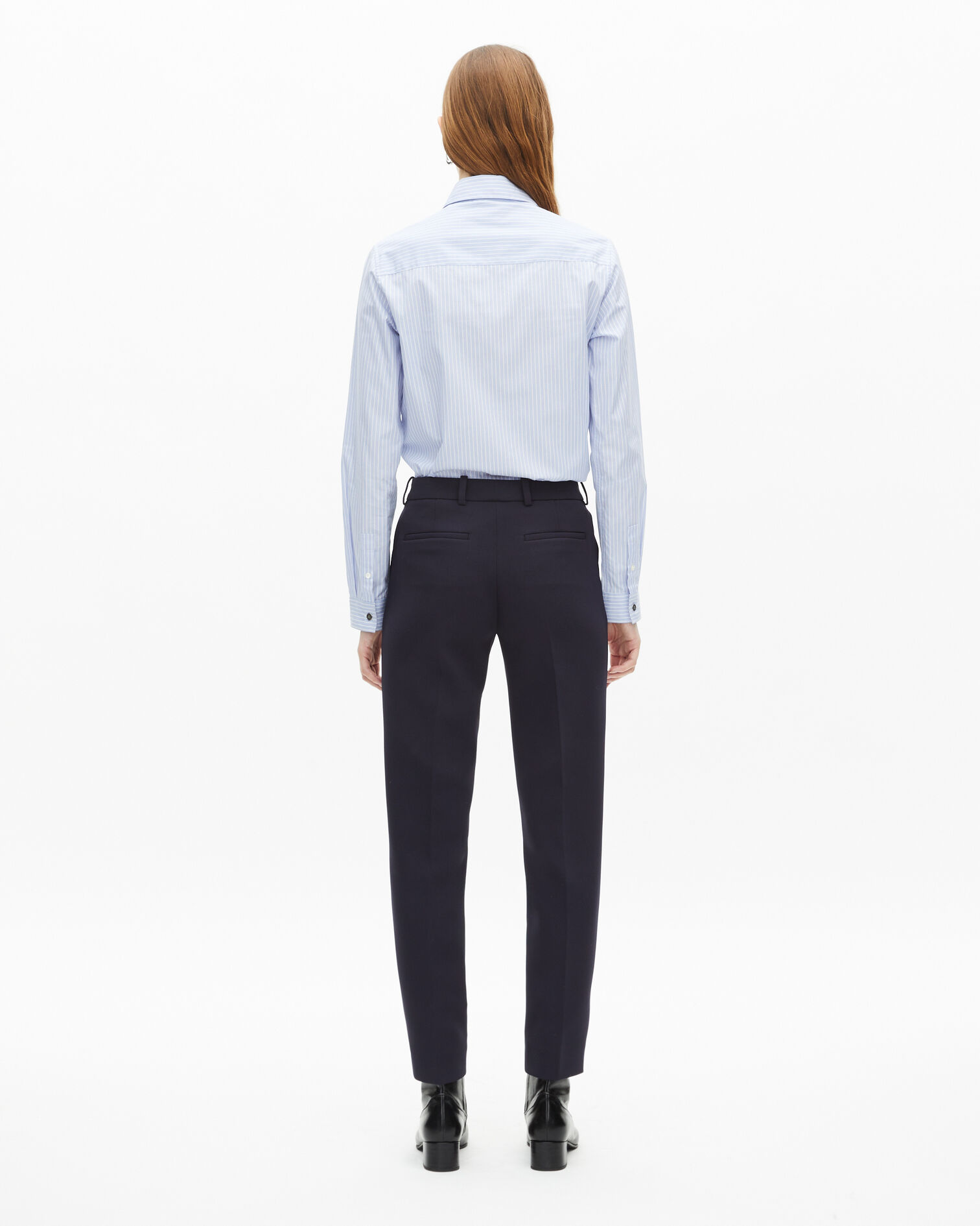 Navy blue crepe tailored pants, DARK NAVY, hi-res image number null