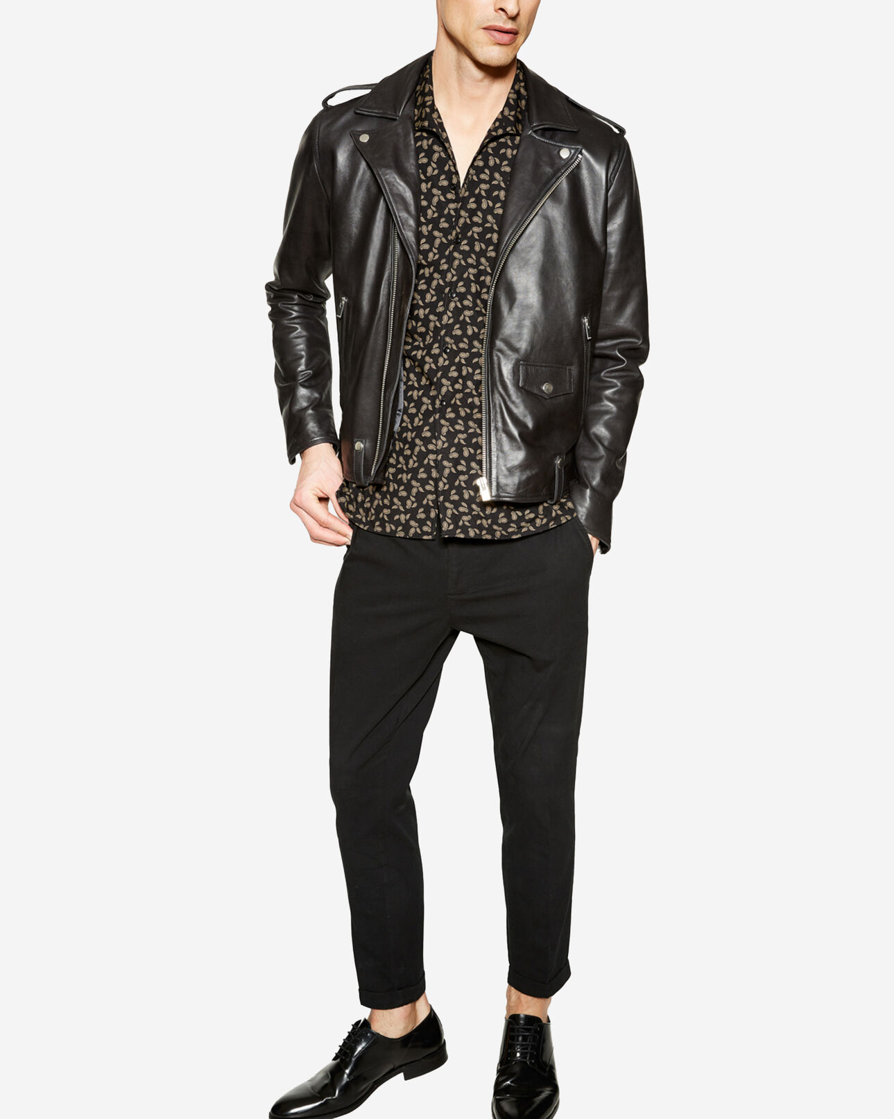 The Kooples MEN BLACK zipped black leather biker jacket