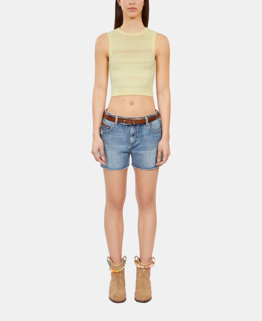 The Kooples F BRIGHT YELLOW short light yellow openwork knit top