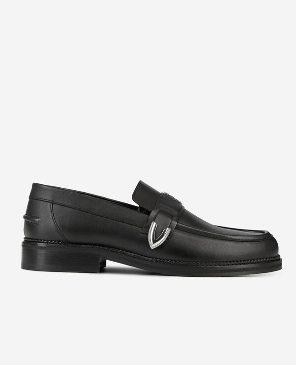 The Kooples HOMME BLACK mocassins en cuir noir avec empiècements métalliques