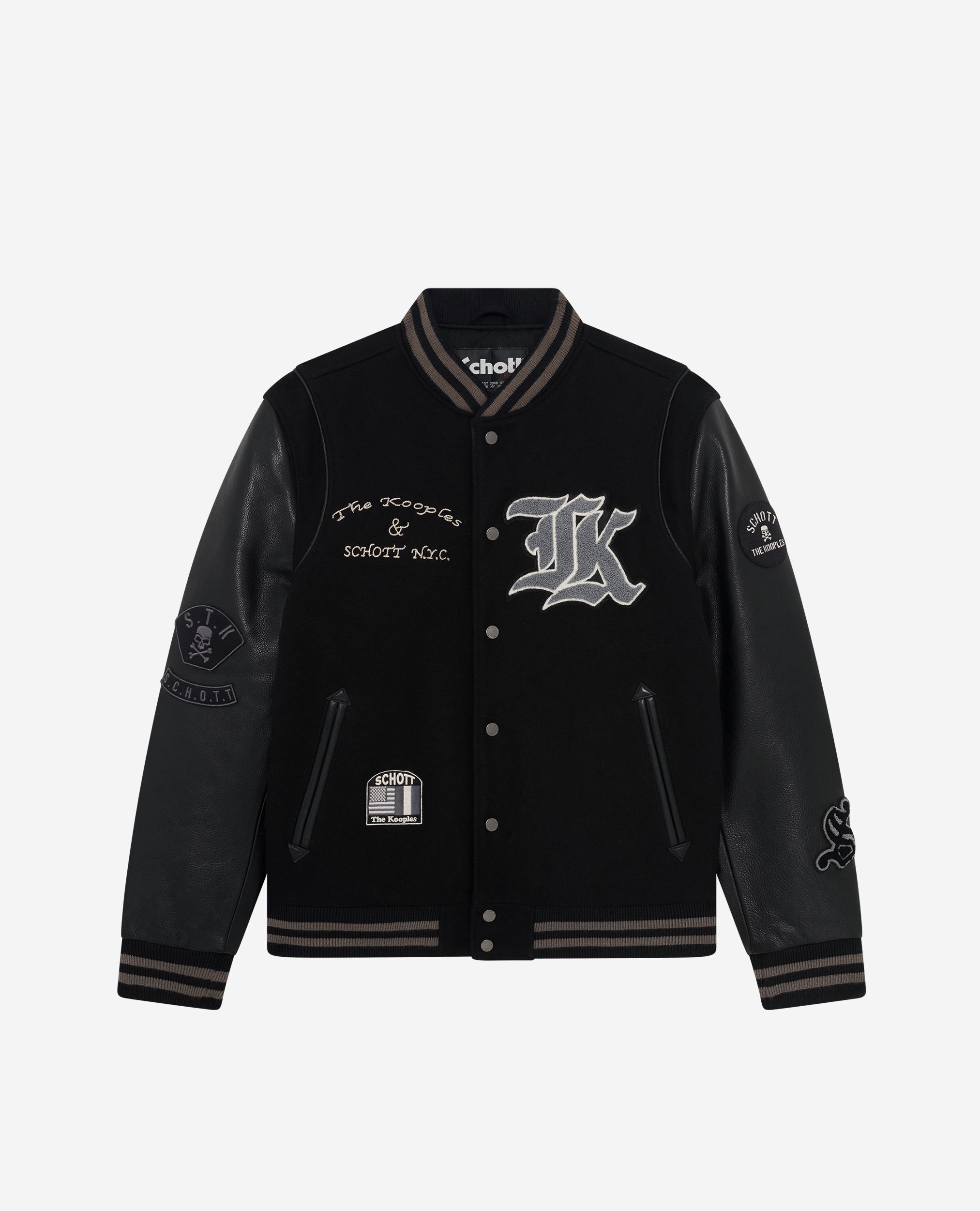 Men's The Kooples x SCHOTT NYC black leather varsity jacket