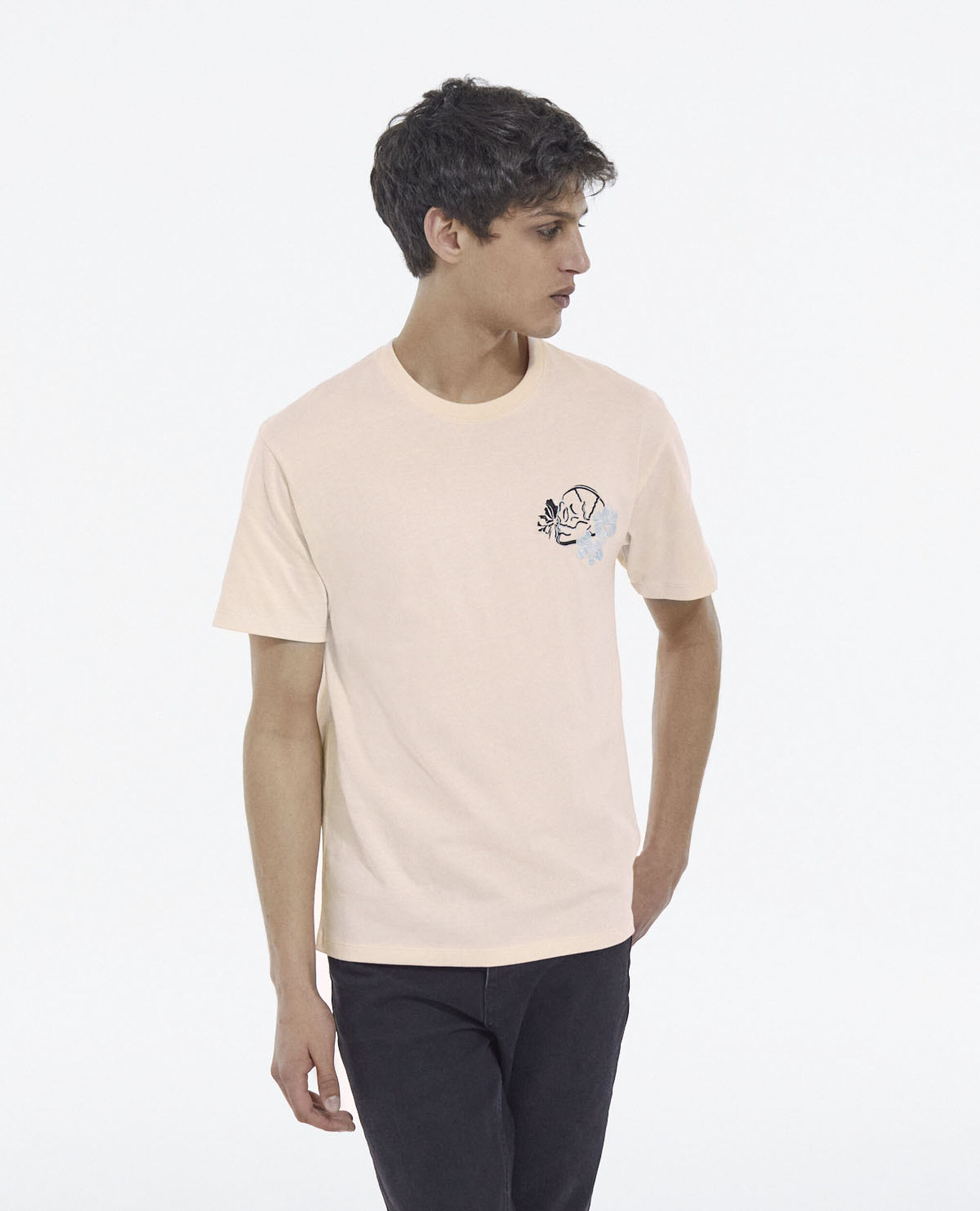 Rosa T-Shirt mit Totenkopfprint und Blumen, PINK, hi-res image number null