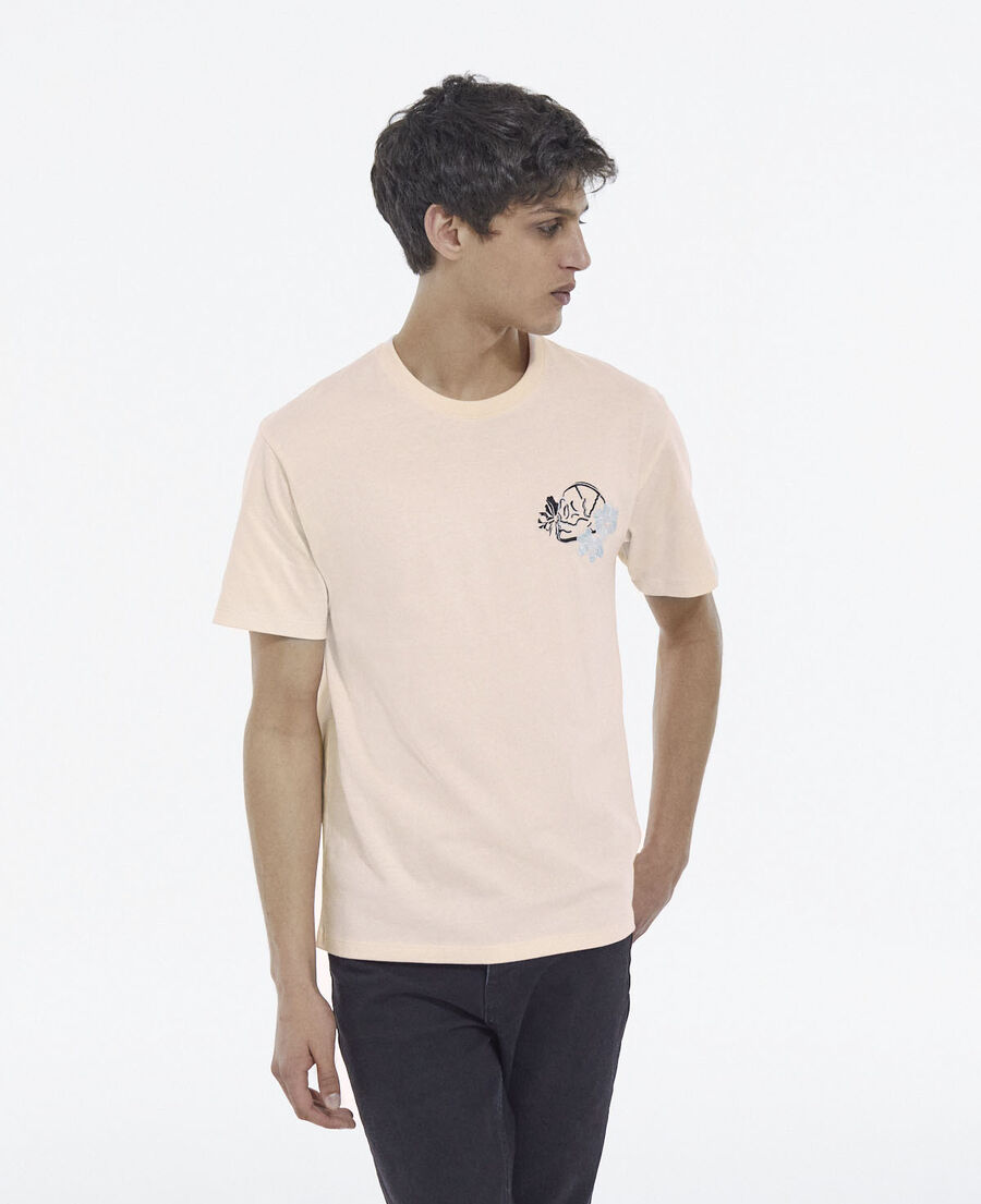 rosa t-shirt mit totenkopfprint und blumen