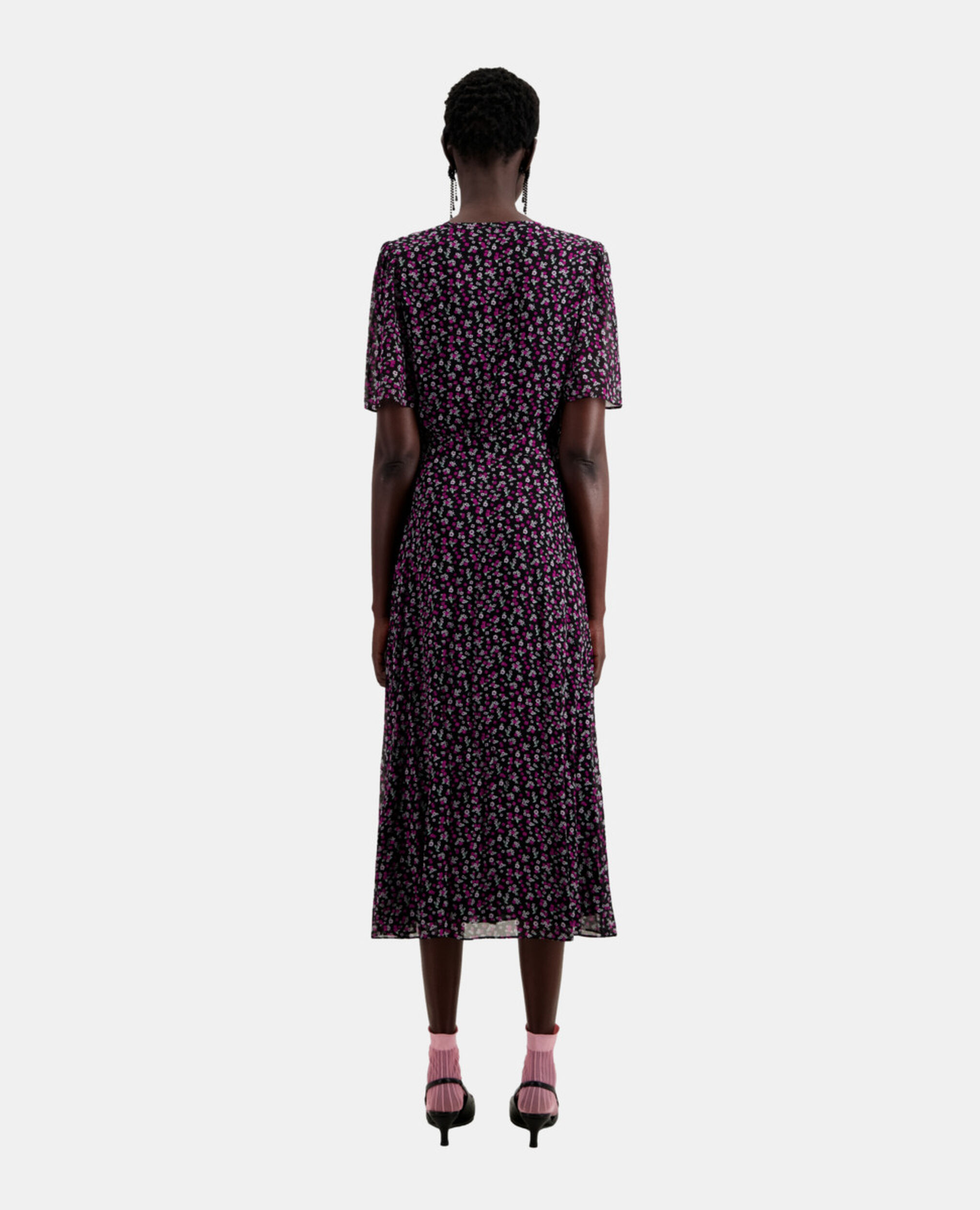 Vestido cruzado largo estampado, BLACK / PINK, hi-res image number null