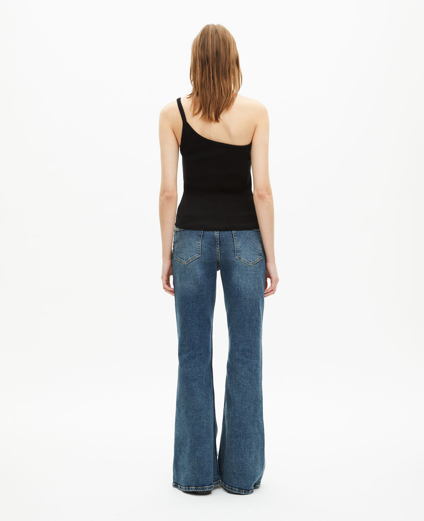 The Kooples WOMEN BLACK asymmetric black ribbed tank top