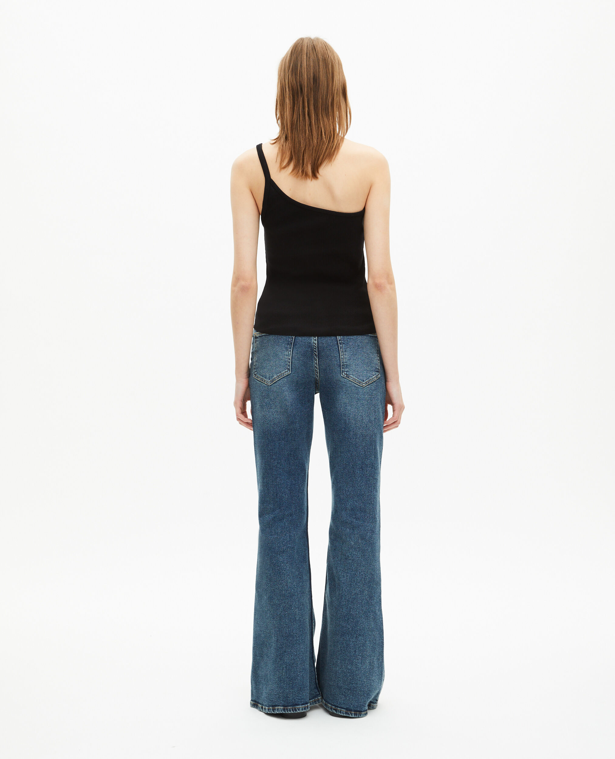 Asymmetric black ribbed tank top, BLACK, hi-res image number null