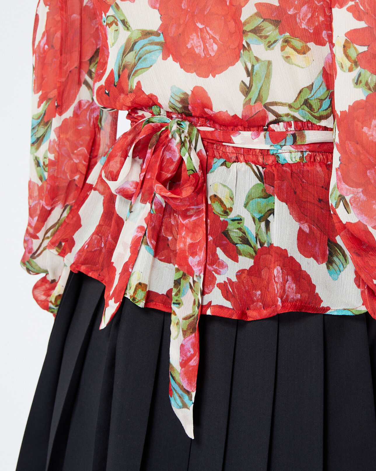 The Kooples FEMME ECRU RED top cache-cœur imprimé fleurs rouges
