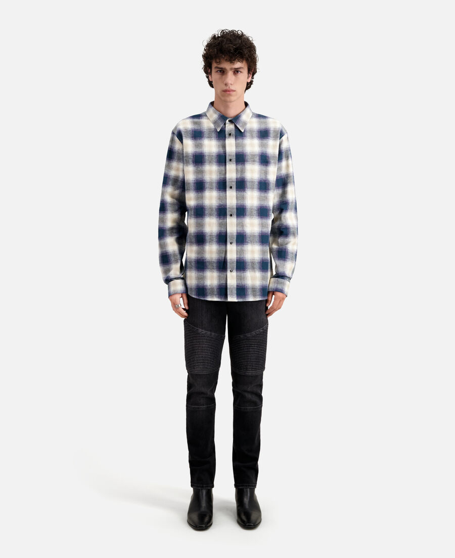 blue and green checkered overshirt