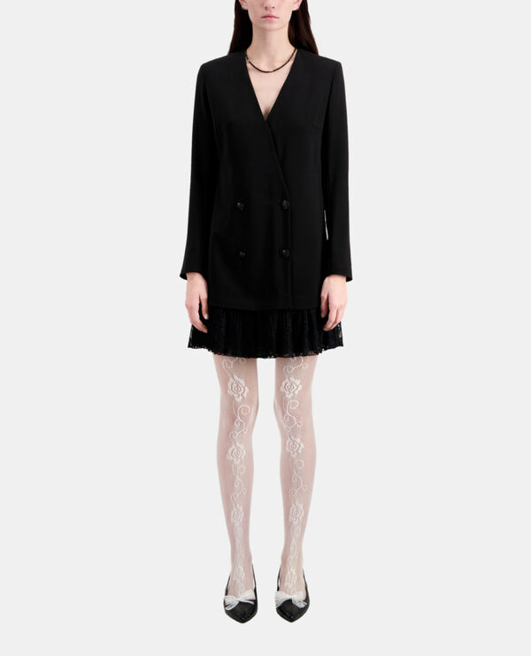 short black crepe and lace dress