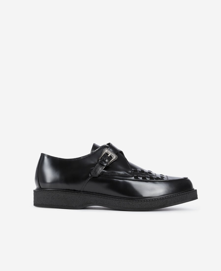 The Kooples MEN BLACK black leather derbies with buckle