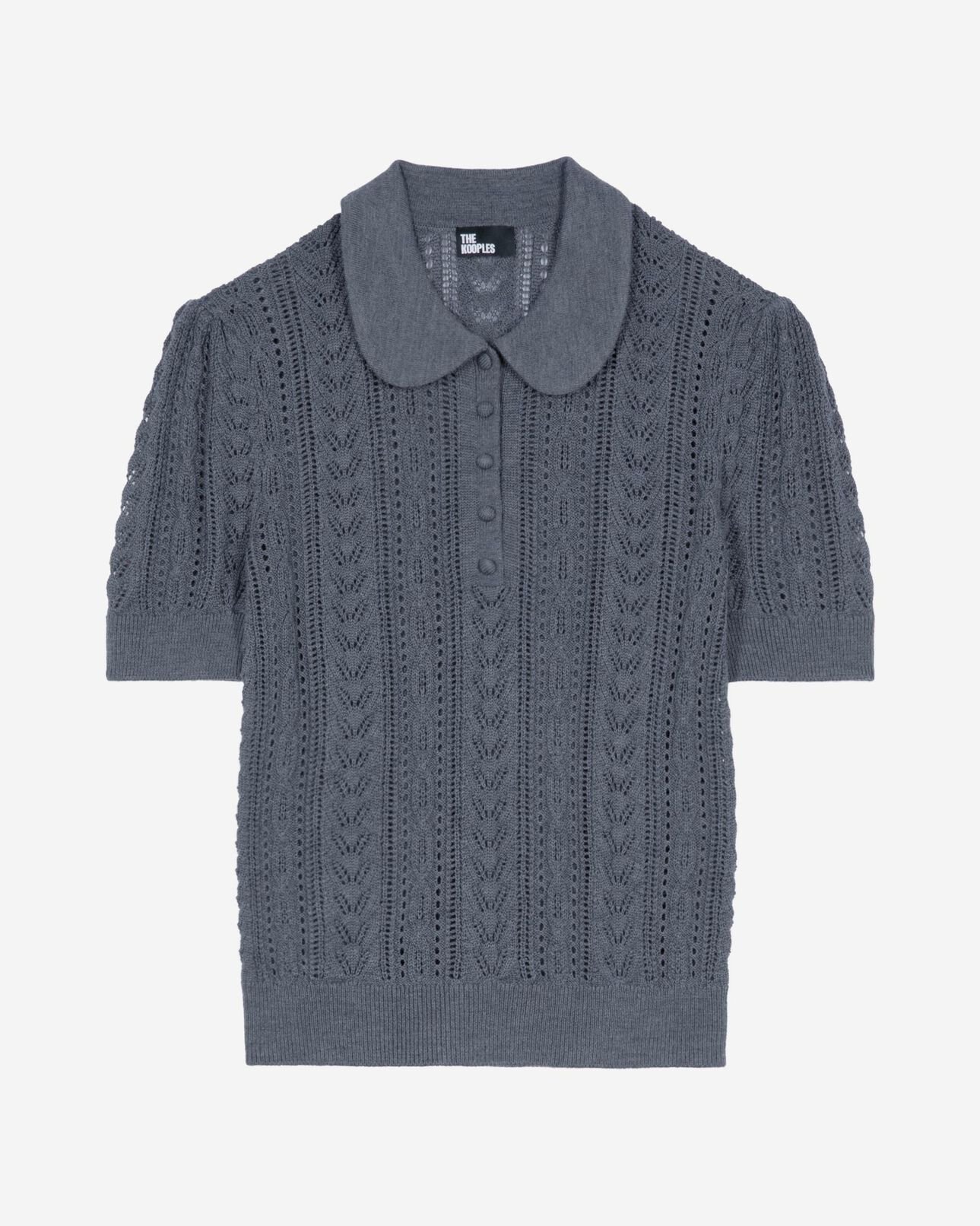 The Kooples FEMME ANTHRACITE pull manches courtes en laine mérinos gris