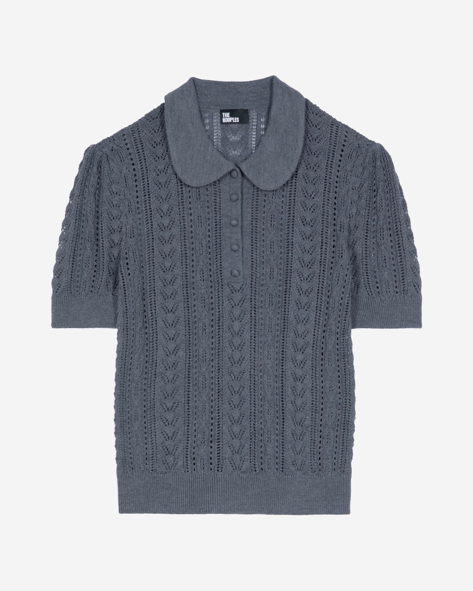 Pull manches courtes en laine mérinos gris, ANTHRACITE, hi-res image number null