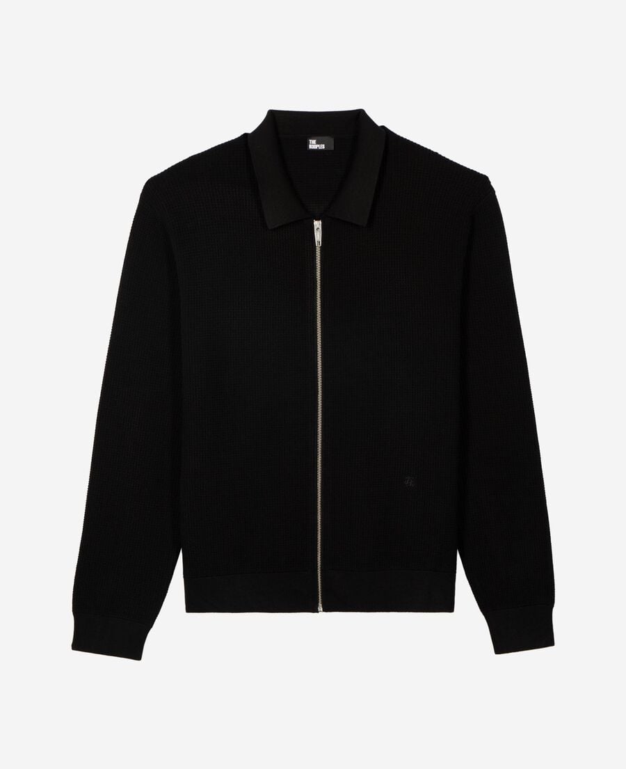 The Kooples HOMME BLACK cardigan en nid d'abeille noir
