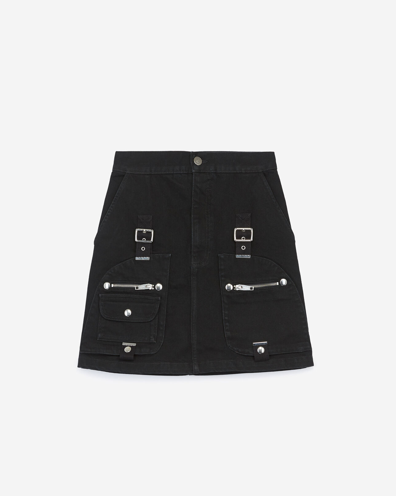 The Kooples FEMME BLACK WASHED jupe courte taille haute jean noir