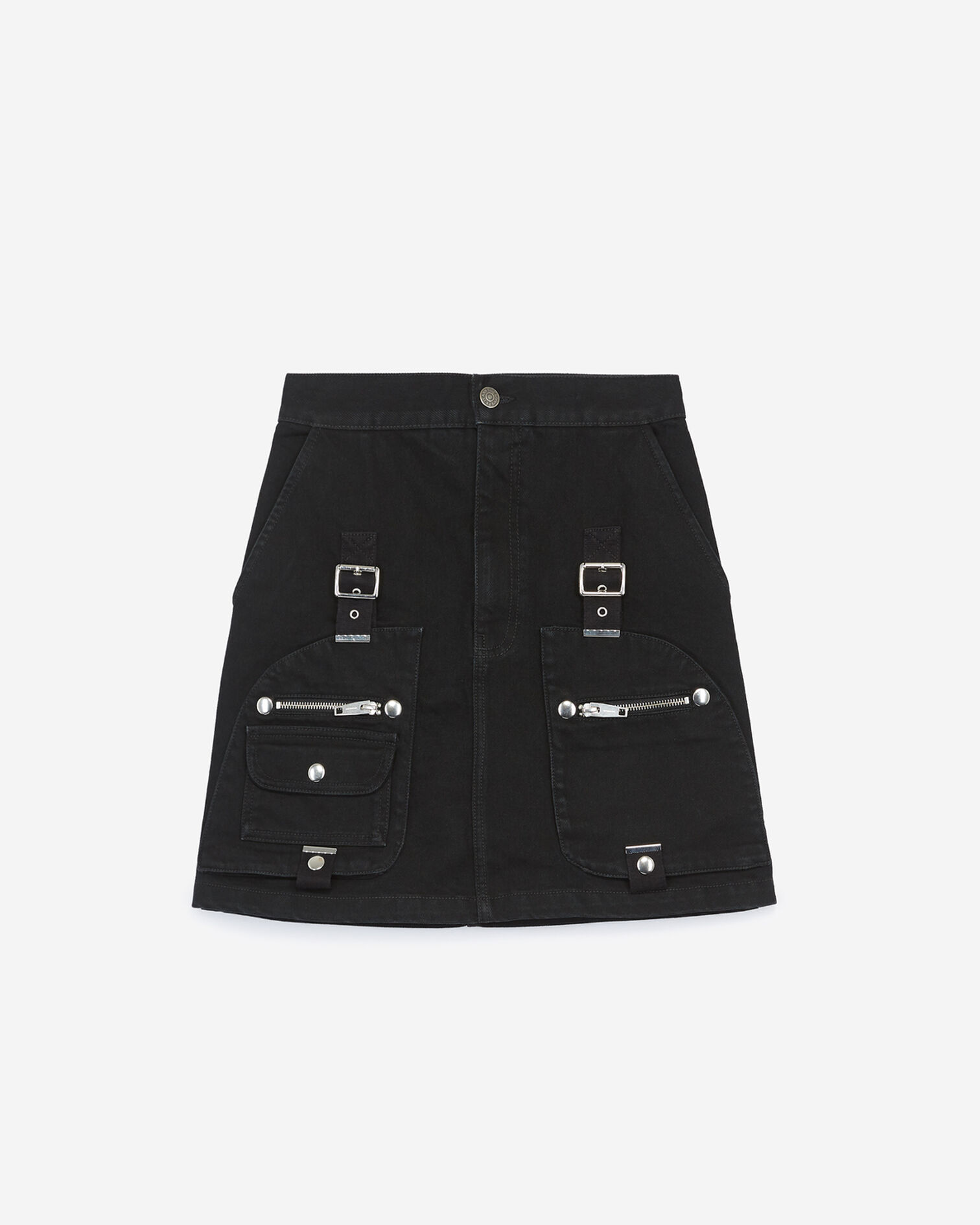 Jupe courte taille haute jean noir, BLACK WASHED, hi-res image number null
