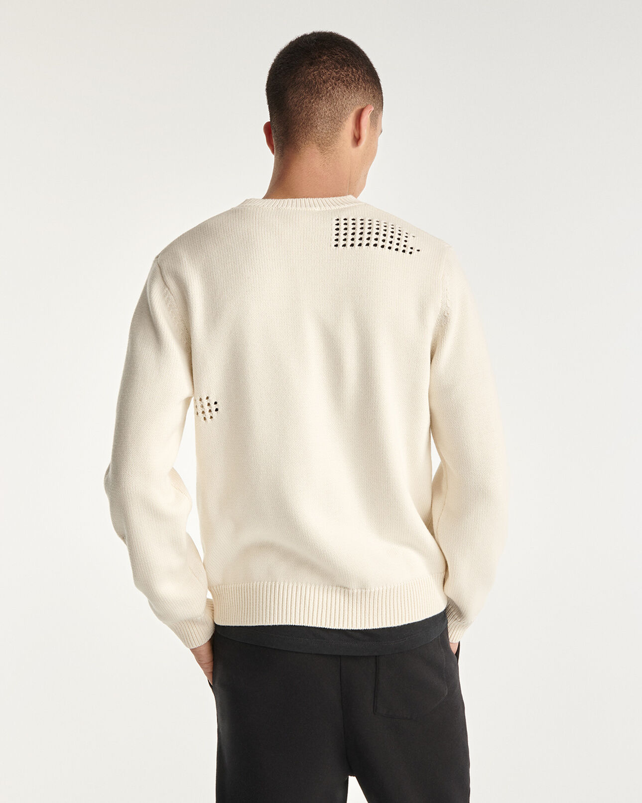 The Kooples HOMME BEIGE pull en laine et coton écru à détails