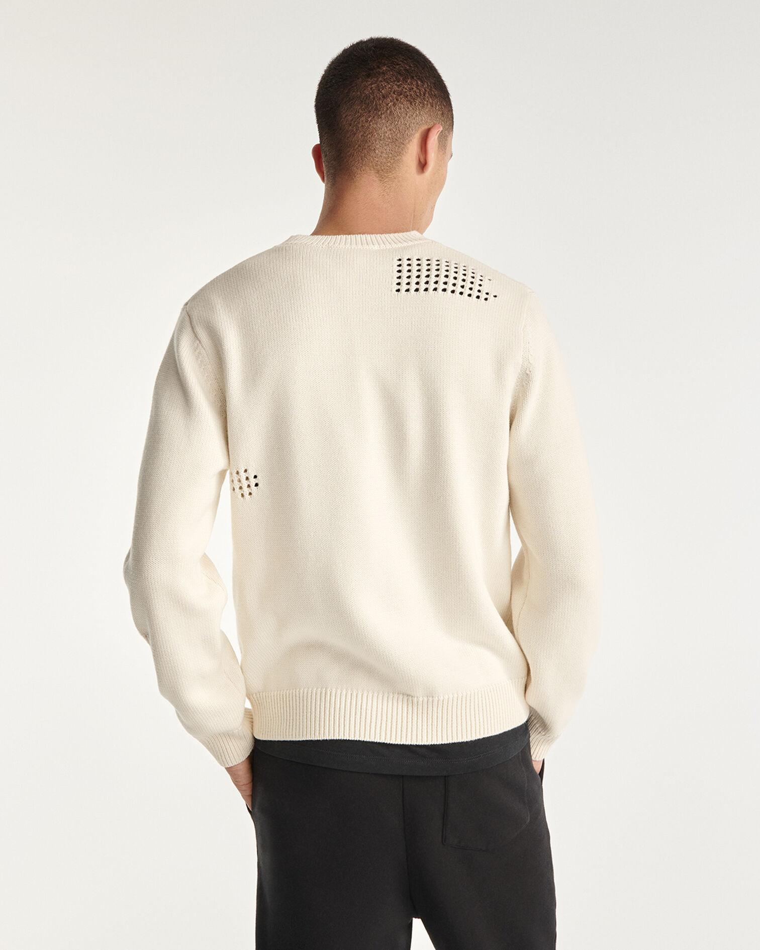 Pull en laine et coton écru à détails, BEIGE, hi-res image number null