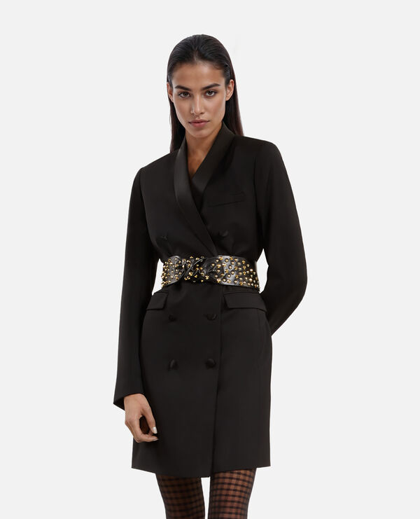 Ceinture large cloutée en cuir noir| The Kooples