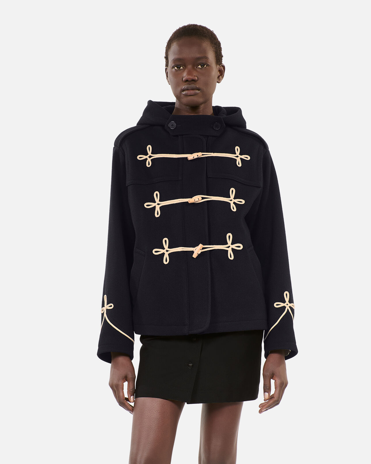 The Kooples WOMEN NAVY navy blue hooded short pea coat